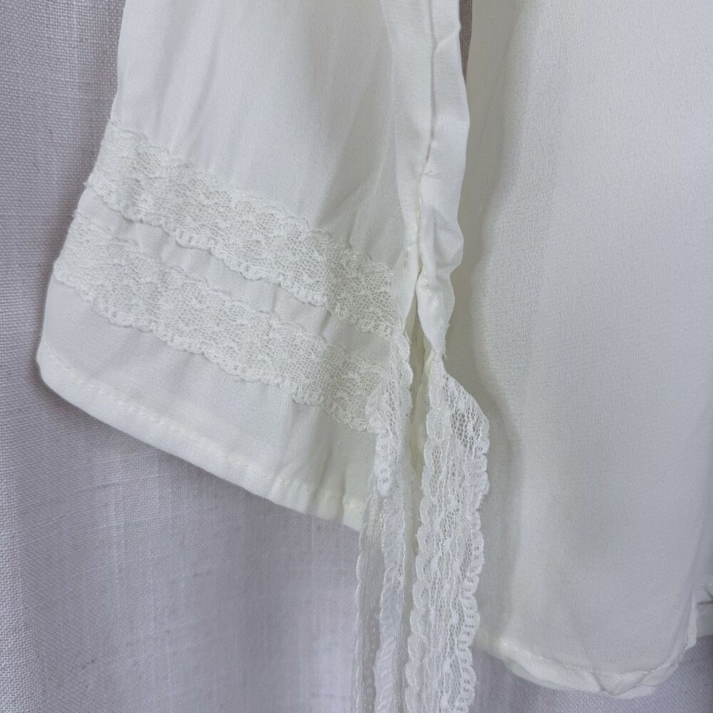 cream sheer lace women's blouse hidden snap front victorian edwardian poet top - Picture 11 of 11